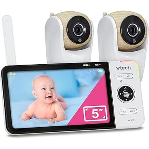 VTech VM928-2HD 5” 720p HD Display 2 Cameras Baby Monitor,110 Wide Angle View,Remote Pan-Tilt-Zoom,Night Vision,Up to 1000ft Range,Temperature Sensor,9 Soothing Sounds & Lullabies,2-Way Talk,No WiFi