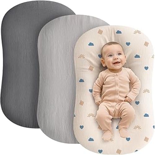 Muslin Baby Lounger Cover - 3 Pack Organic Cotton Baby Pillow Lounger Cover for Newborn - Soft and Breathable Infant Pillow Lounger Cover - Covers Only
