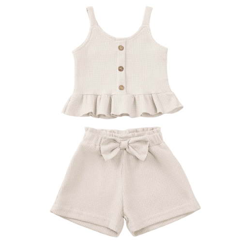 XZNPDUCQ Toddler Girls Cute Flower Summer Outfits Set - Short Sleeve T-Shirt and Pants for Gift Summer Outfits Girls' Clothing Set Summer Short Set Outfit 18-24 Months,Beige