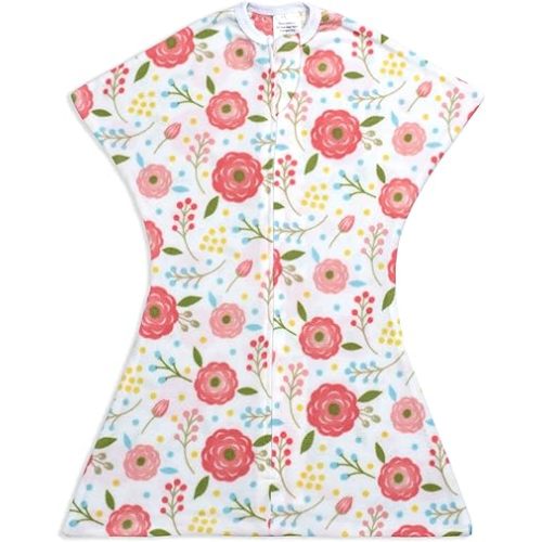 SleepingBaby Zipadee-Zip Transition Swaddle - Fleece Baby Swaddling Blanket with Zipper - Pretty Poppy, Medium (6-12 Month)