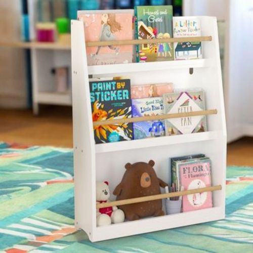 Alilang 22.83 Inch Wall-mounted Wooden Bookshelf With Open Tiers And Natural Wood Accents - White