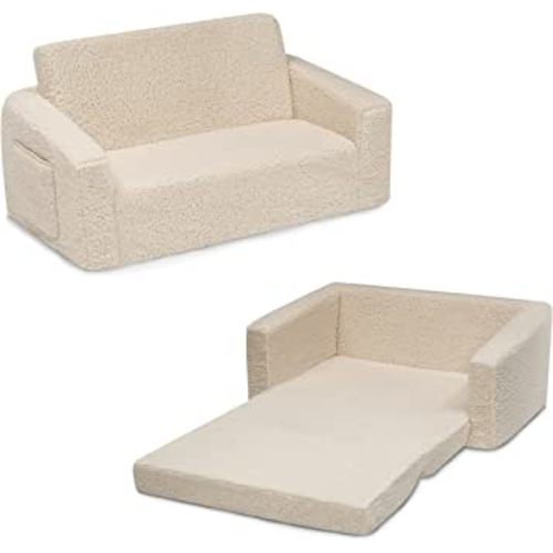 Cozee - Sofá convertible 2 en 1 de sherpa abatible para niños, color crema
