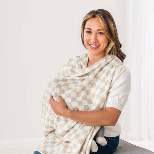 Itzy Ritzy Muslin Breastfeeding Boss Nursing Cover - Toast Checkerboard