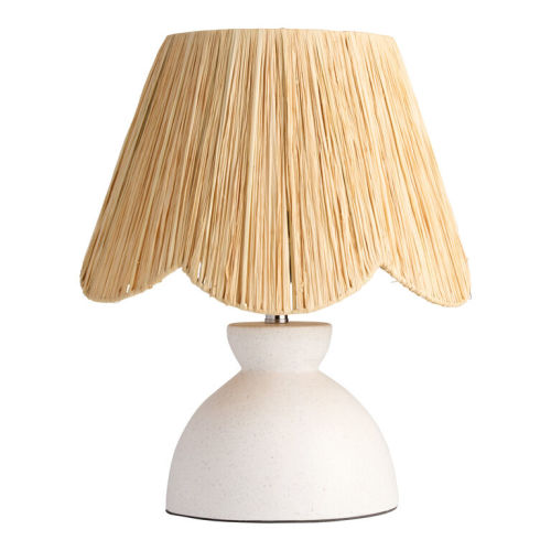 White Speckled Cement and Raffia Scalloped Table Lamp