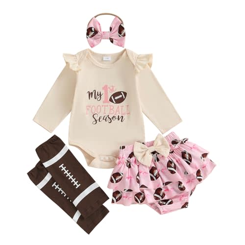 Newborn Baby Girl Fall Clothes My 1st Football Season Long Sleeve Romper Tutu Skirt Game Day Outfit Set