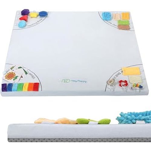 Baby Play Mat, 50''x50'' Playpen Mats with 4 Sensory Development Zones for Motor Skills, Unique Crawling Mats with Non-Slip Cushioned That Fits Nicely into Any Playroom, Grey