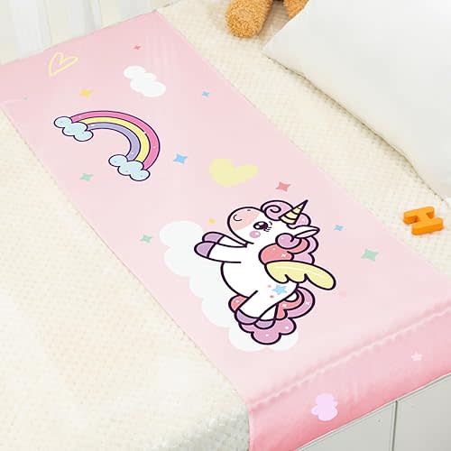PROMEED 100% Mulberry Silk Crib Half Sleeve Sheet for Baby Hairloss and Bald Spot, Oeko-TEX Certified 23 Momme Silk Unicorn Toddler Crib Bedding Sheets for Baby Gilrs (Pink Unicorn)
