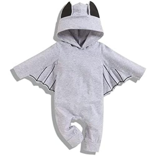 My First Halloween Outfit Newborn Baby Boy Cosplay Clothes Infant Bat Costume Hoodie Romper Playsuit Jumpsuits - Grey 2549