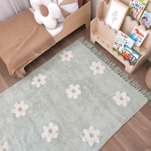 Light green flower BLOOM rug, cotton rug, rug for kids room, LIGHT GREEN carpet, decor,  room accessories, nursery rug, cotton carpet