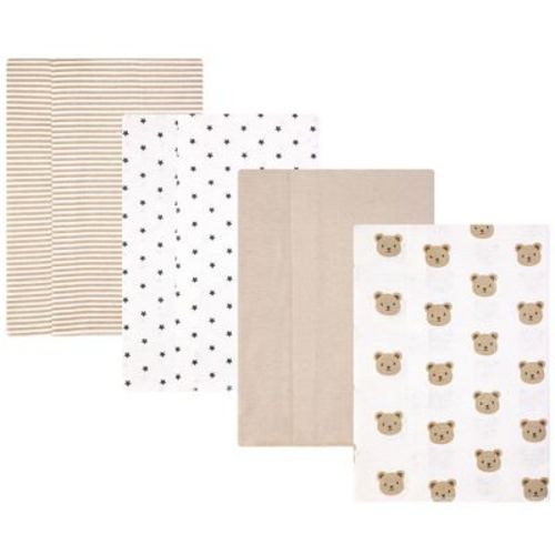 Hudson Baby Infant Cotton Poly Flannel Burp Cloths 4-Pack, Cozy Cutie, One Size