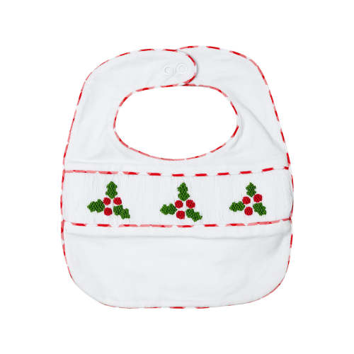 Holly Berry Smocked Bib