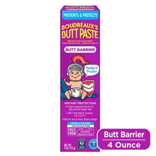 Boudreaux's Baby Diaper Cream, Butt Paste Barrier Ointment, 4oz Rash Prevention Tube