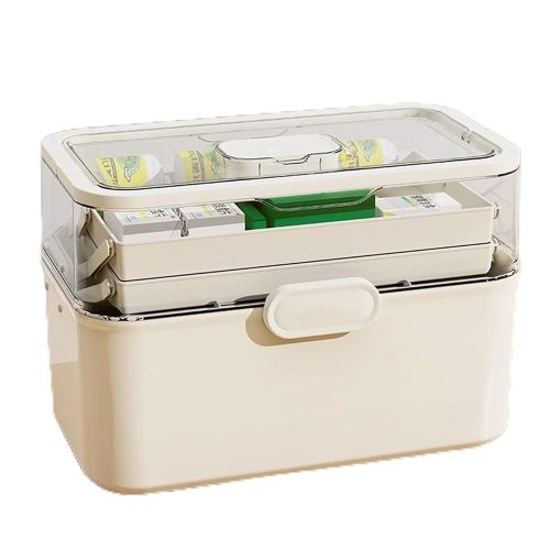 3-Tier Portable Medicine Storage Box, Medical Organizer With Removable Small Medicine Box, Dustproof & Moisture-Proof, Family Size with Transparent Visual Design, Suitable for Home&Travel Use (White)