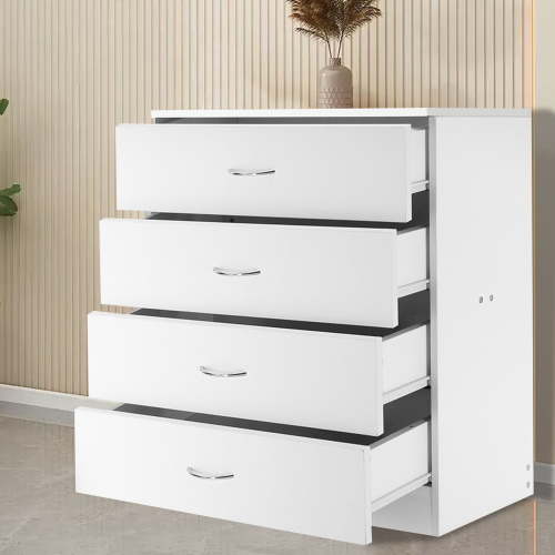 PAPROOS Modern White 4 Drawer Dresser, Chest of Drawers for Bedroom, Storage Cabinet Nightstand Dresser Organizer Unit with Handle for Living Room, Closet, Hallway