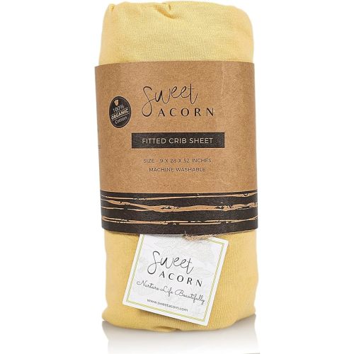Fitted Crib Sheets - Organic Cotton Jersey Knit Crib Beddings - Fits Standard Baby Crib Mattress - 9" x 28" x 52" - Butter Yellow