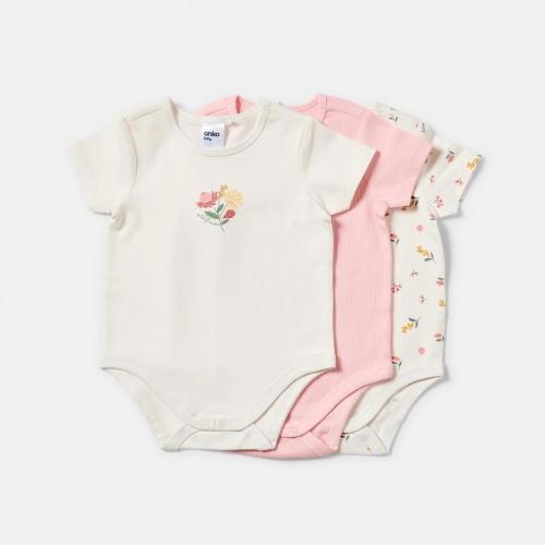 3 Pack Short Sleeve Print Bodysuits - Kmart