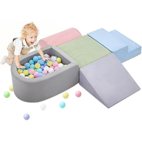 Climbing Toys for Toddlers 1-3, Foam Climbing Blocks and Ball Pit for Baby, 5-Piece Soft Foam Toddlers Climbing Toys,Climbing Crawling Toys Soft Foam Blocks Activity Play Set(Balls not Included)