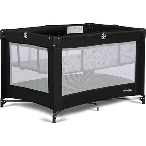 Dream On Me Zazzy Portable Baby Playard with Bassinet, Travel Carry Bag | Converts from Bassinet to Playard, For Infants & Toddlers, Quick Fold & Compact for Indoor, Outdoor & Travel, ASTM, Black