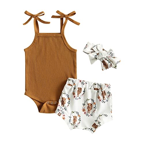 Kuriozud Newborn Infant Baby Girl 2 Piece Summer Outfits Tank Romper Top + Ruffle Bloomer Shorts Set Clothes