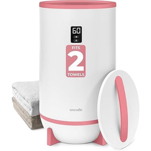 SereneLife Single Touch Towel & Blanket Warmer with Fragrant Disc Holder and LED Ring (Pink), Large