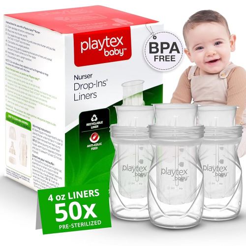 Playtex Baby Nurser Pre-Sterilized Disposable Drop-Ins Bottle Liners, Closer to Breastfeeding, 4 Oz, 50 Count