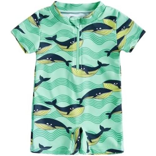 Baby Boy Swimsuit Infant One Piece Rashguard Bathing Suit Short Sleeve Zipper Toddler Summer Beach Swimwear 0-3 Years