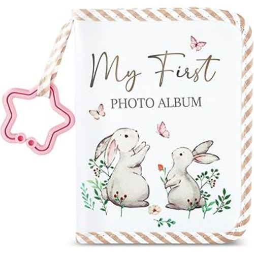 Baby's My First Family Album Soft Photo Cloth Book Rabbit My First Book of Photos Baby Memory Album Gift Holds 4x6 Pictures for Babies Newborn Toddler & Kids Girls Baby Shower