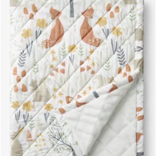 Forest Animals Classic Cool Organic Cotton Percale Quilted Reversible Sherpa Stroller Blanket