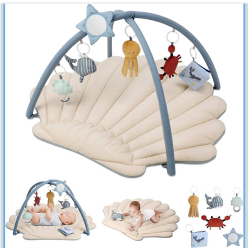 Blissful Diary Shell Baby Play Gym Mat, Softer & Enlarged Tummy Time Mat w 6 Detachable Toys for Sensory & Motor Skill Development, Activity Mat for Newborn Essentials Shower Gift, Boho Ocean Theme : Amazon.com.au: Baby