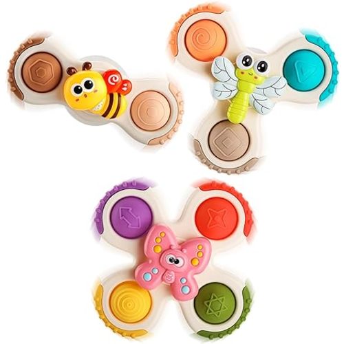 ALASOU 3PCS Pop Suction Cup Spinner Toys for 1 Year Old Boy Girl|Novelty Spinning Tops Toddler Toys Age 1-2|Sensory Baby Bath Toy for Toddlers 1-3|12 18 Months Boy Birthday Gift for Infant