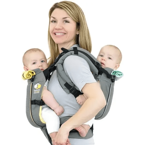 TwinGo Carrier - Air Model - Cool Grey - Great for All Seasons - Breathable Mesh - Fully Adjustable Tandem or 2 Single Baby Carrier for Men, Woman XS-XXL - Twins and Babies 10-45 lbs