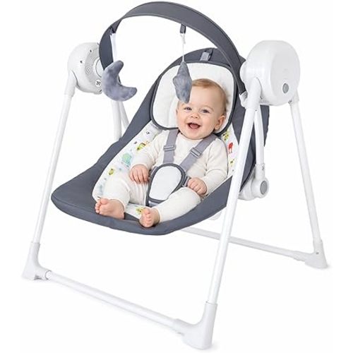 Baby Swing SpaceSaver Ultra-Compact Foldable Infant Swing (Fits in 5.3" Gaps!) 6 Speed Modes | Portable Newborn Swing for Travel/Car/Picnic (0-6M, 6-20lbs)