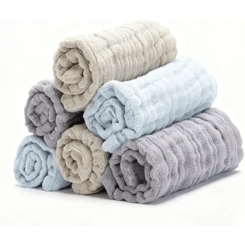 Organic Muslin Baby Washcloths 6 Pack Baby Bath Face Towel 12x12 Inch Extra Absorbent and Soft Burp Cloth and Wash Cloths for Newborn-Infants On Sensitive Skin (Blue Brown Grey)