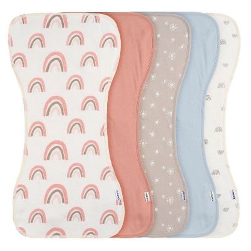Gerber Baby Neutral Burp Cloths - Pink Rainbows - One Size Fits Most - 5-Pack