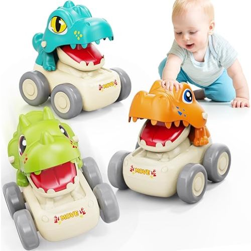 MOONTOY Baby Car Dinosaur Toys for 1 2 Year Old Boy Press and Go Cars for Toddlers 1-3, Push Go Dino Cars Toddler Toys Age 1-2 0-2 Baby Toys 12-18 Months Easter Basket Stuffers 1st Birthday Gifts