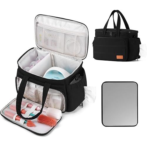 Breast Pump Bag Compatible with Spectra S1 and S2, Pumping Bag with Waterproof Mat for Pump Accessories, Pump Carrying Bag for Moms Work, Travel - Black