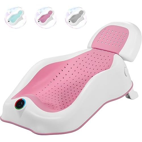 Baby Bath Support Newborn Bathtub with Thermometer,Foldable Baby Tubs for Newborns Baby Bathtub,Sink Baby Bath Tub for Newborn Tub Infant Bathtub Baby Bather,Baby Tub Baby Bath Essential (Pink White)