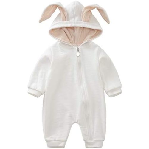 Newborn Baby Boy Girl Romper Cotton Cute Bunny Long Sleeves Zipper Hoodie Infant Bodysuits Jumpsuit Outwear