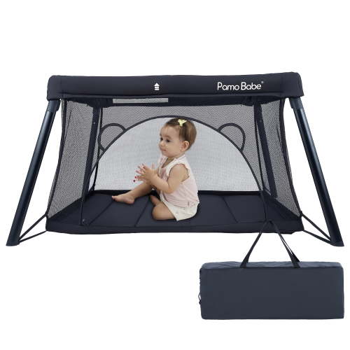 Pamo Babe Unisex Travel Playard, Portable Crib for Baby, Lightweight Foldable Playpen, 6-36 Months, Black