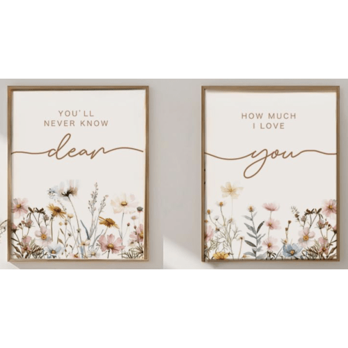 Set of 2 Prints with Framed, Above Crib Decor, Boho Nursery Wall Art, Wildflower Nursery Decor, Botanical Print, Floral Nursery Art, Baby Girl Nursery Decor, each 11x14inch (Flowers - framed)