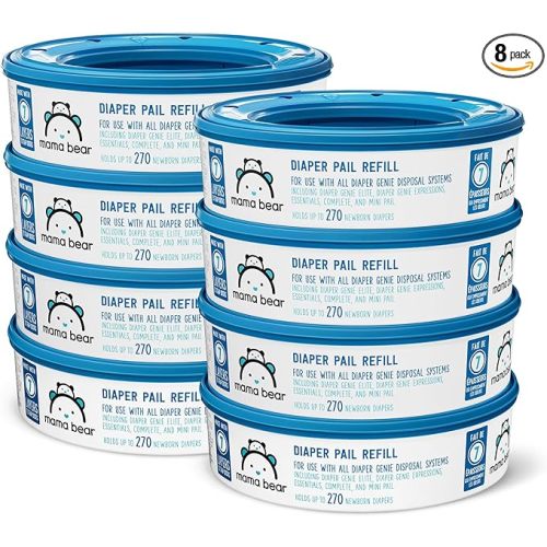 Amazon Brand - Mama Bear Diaper Pail Refills for Genie Pails, 2160 Count (8 Packs of 270) - 270 Count (Pack of 8)