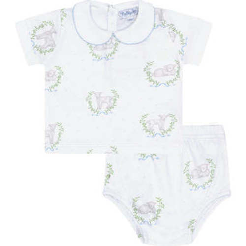 Lamb Print Diaper Cover Set, Blue - Nellapima | Maisonette