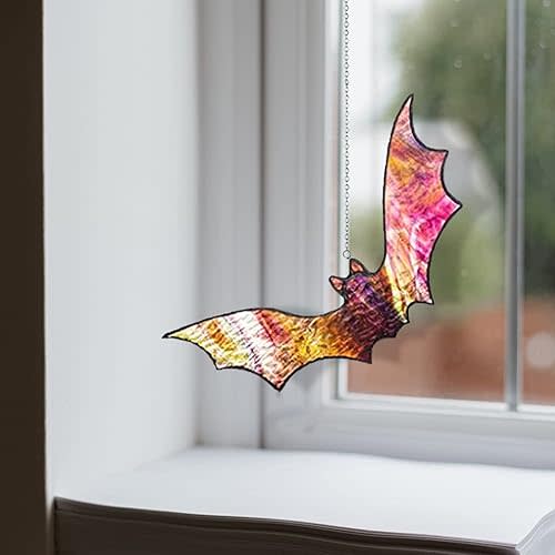 Halloween Bat Hanging Decoration, Cute Bat Colorful Acrylic Window Hanging Pendant, Halloween Bat Wall Art Decoration for Halloween Windows, Doors, and Walls (Style-01)