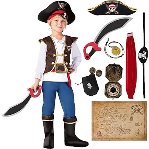 Spooktacular Creations Halloween Pirate Costume Kids, Boys Pirate Costume Set, Pirate Accessories Costume for Dress-Up Party