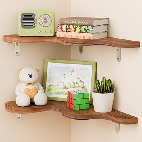 Cute Cloud Shelves, Wavy Floating Corner Shelf, Cloud Corner Wall Shelves with Brackets, Cute Wall Shelves for Nursery Decor, Corner Shelves for Bedroom,Living Room,Bathroom&Home Decor,Brown