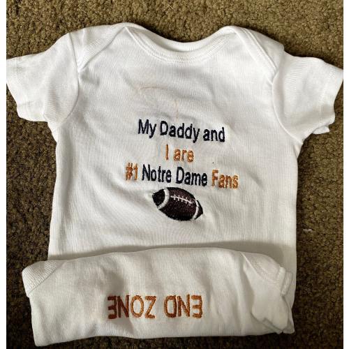 Notre Dame College Fan Football Baby Infant Newborn Creeper Personalized Embroidered Coming home set Announcement Baby Daddy Mommy Uncle