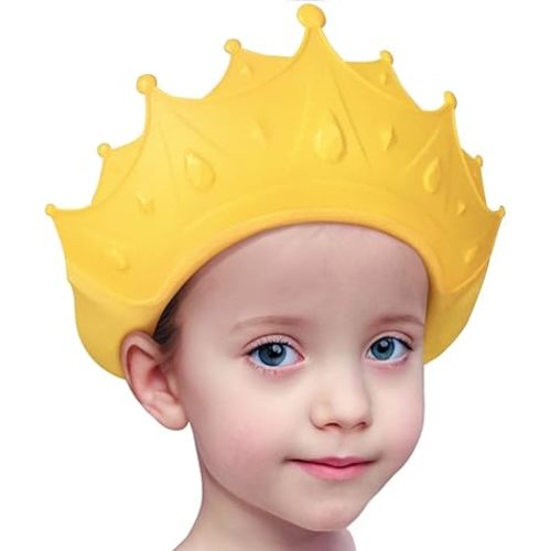 Baby Shower Cap Waterproof Shampoo hat for Children Toddler Girls Boys Protect ears eyes.Adjustable Silicone Bathing Crown.