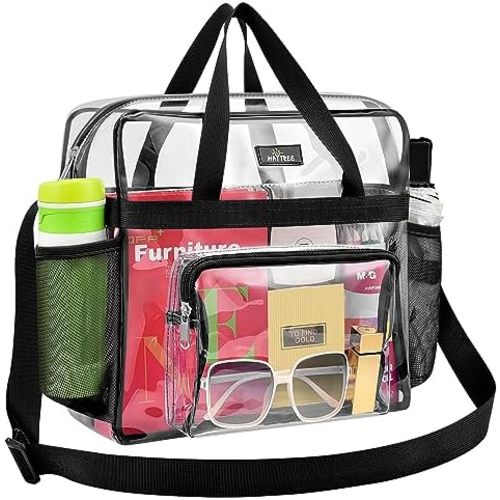MAY TREE Clear Bag for Stadium Events 12×6×12 Clear Tote Lunch Bag with Reinforced Straps for Work and Sporting Events