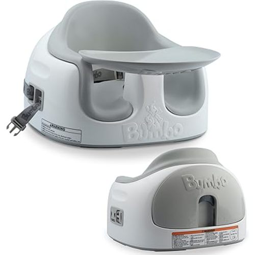 Bumbo 3-in-1 Baby Multi Seat Booster with Feeding Tray, 6-36 Months Old, Cool Grey - High Chair and Floor Seat Accessory for Babies, Infants, and Toddlers