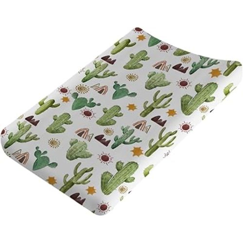 Watercolor Cactus Changing Pad Cover Boho Cactus Sun Mountain Tribal Fitted Baby Changing Table Sheets for Boys Girls Ultra Soft Breathable Stretchy Changing Mat Cover 32''x16''